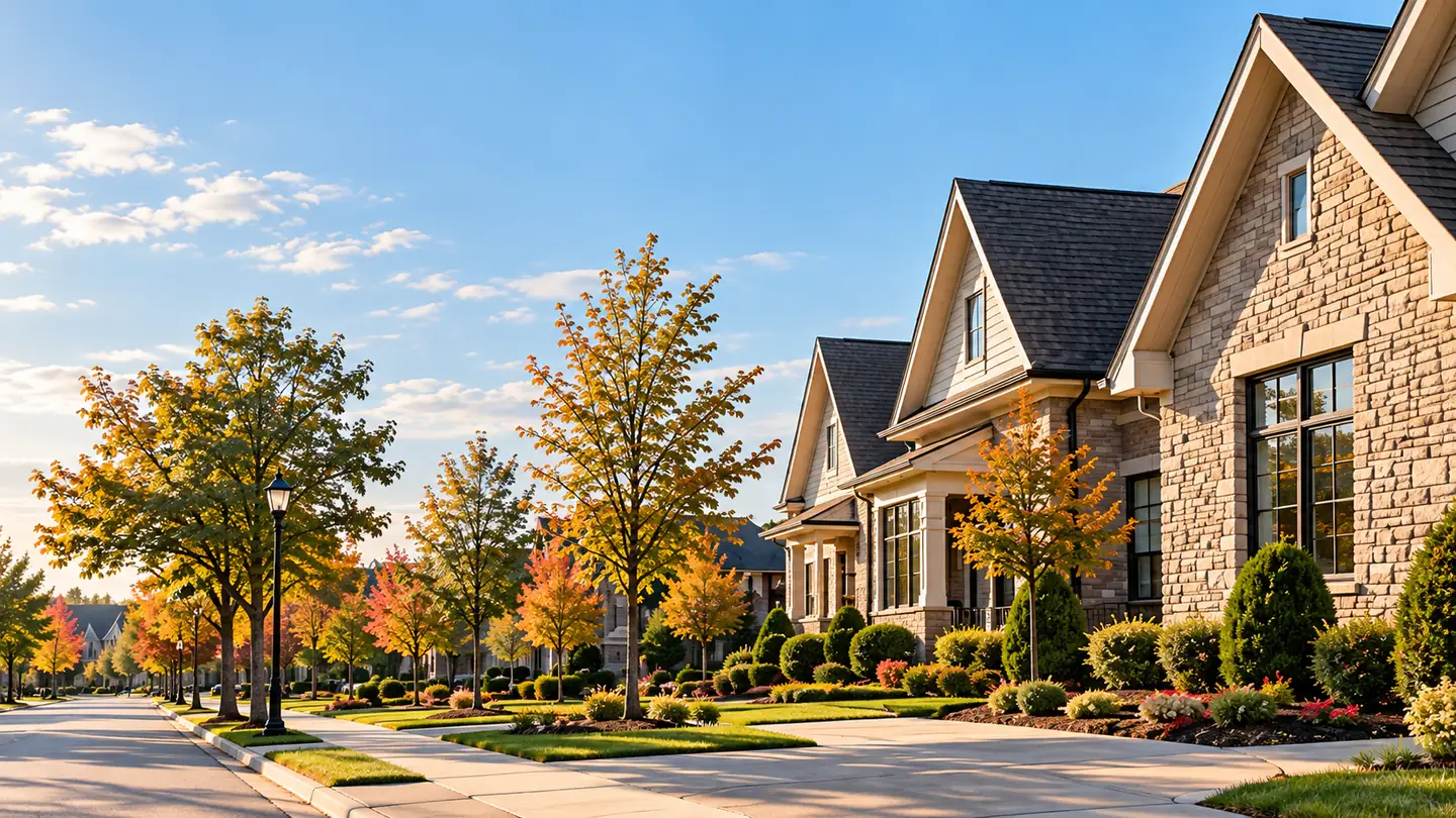 Realtor in Palatine, IL: stone and siding homes on a tree-lined street in autumn